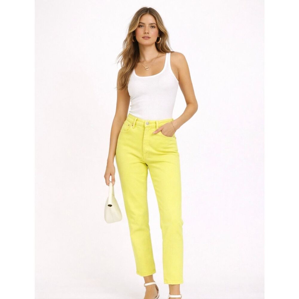 Mother Tomcat Jeans 29 Citron Yellow High Rise Straight Crop Denim